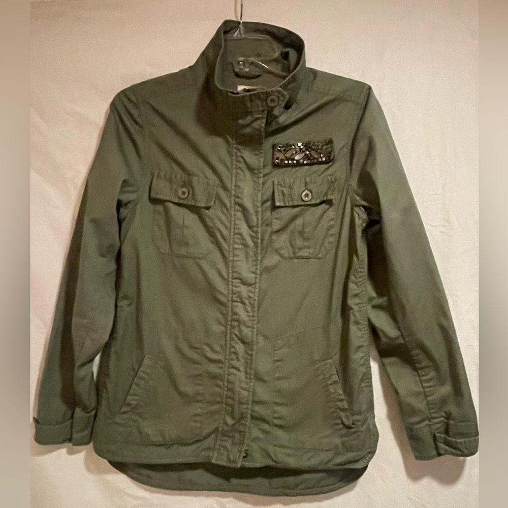 Cherish Olive Utility Jacket with Stand Collar
